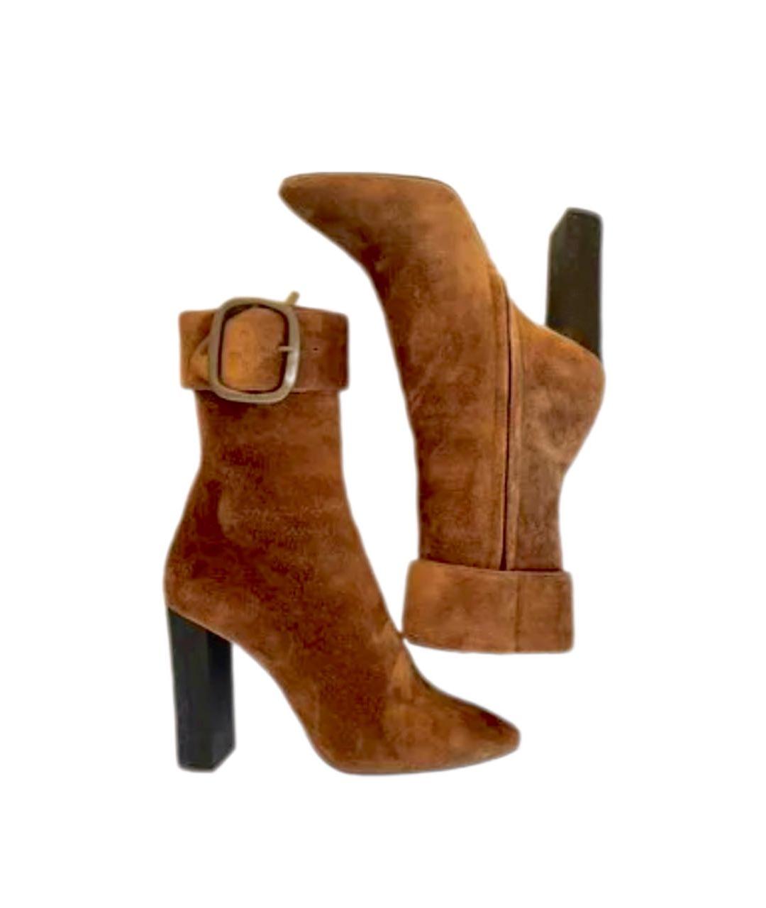 SAINT LAURENT Коричневые замшевые ботильоны, фото 2