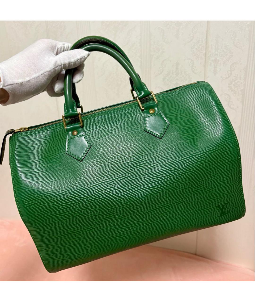 LOUIS VUITTON Зеленая кожаная сумка с короткими ручками, фото 3