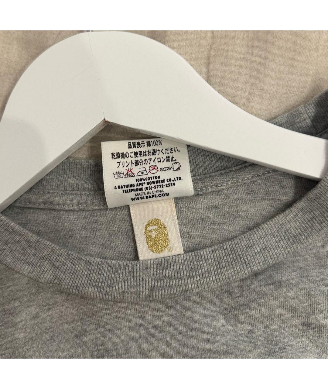A BATHING APE Серая хлопковая футболка, фото 4