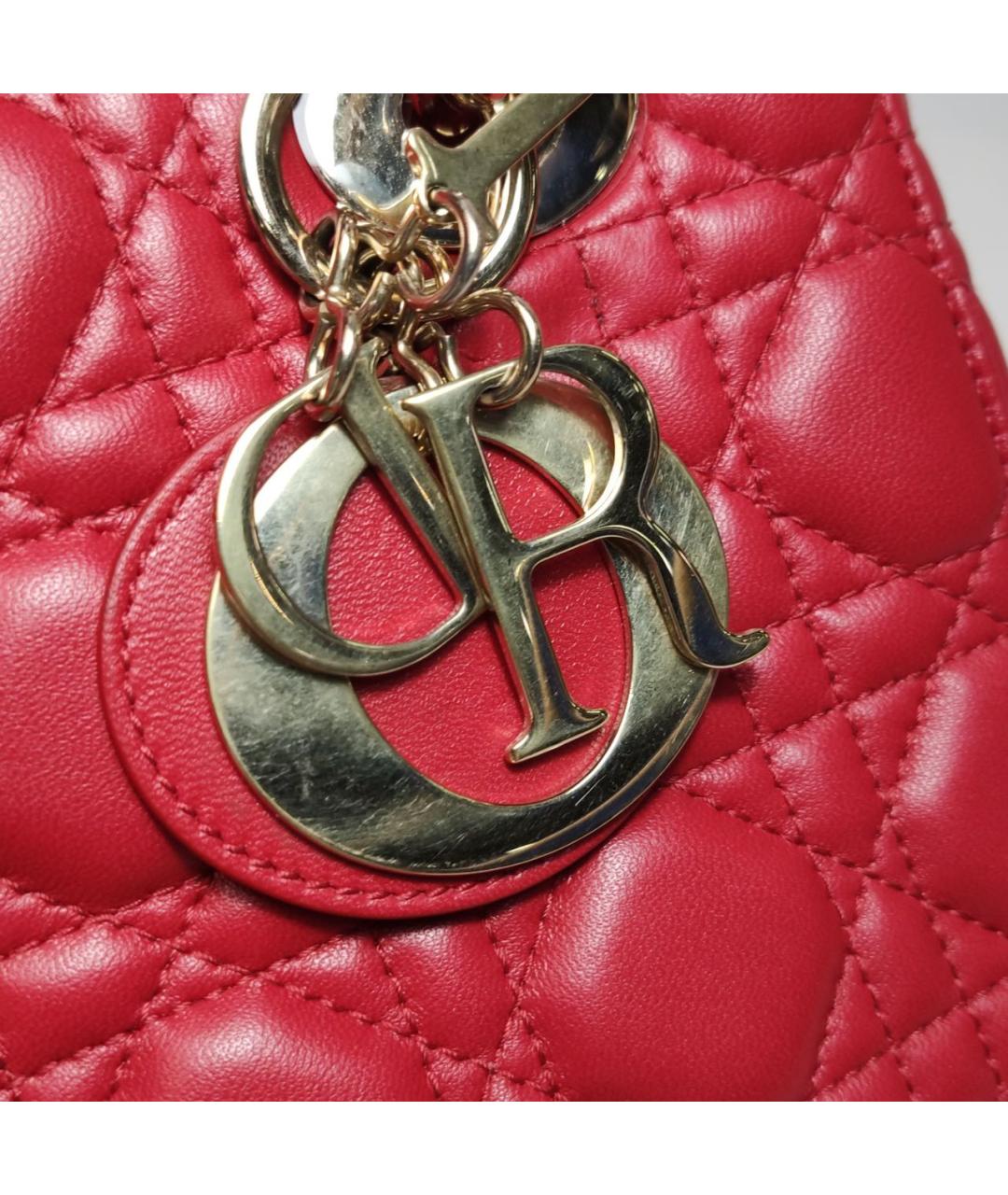 CHRISTIAN DIOR Красная кожаная сумка с короткими ручками, фото 5