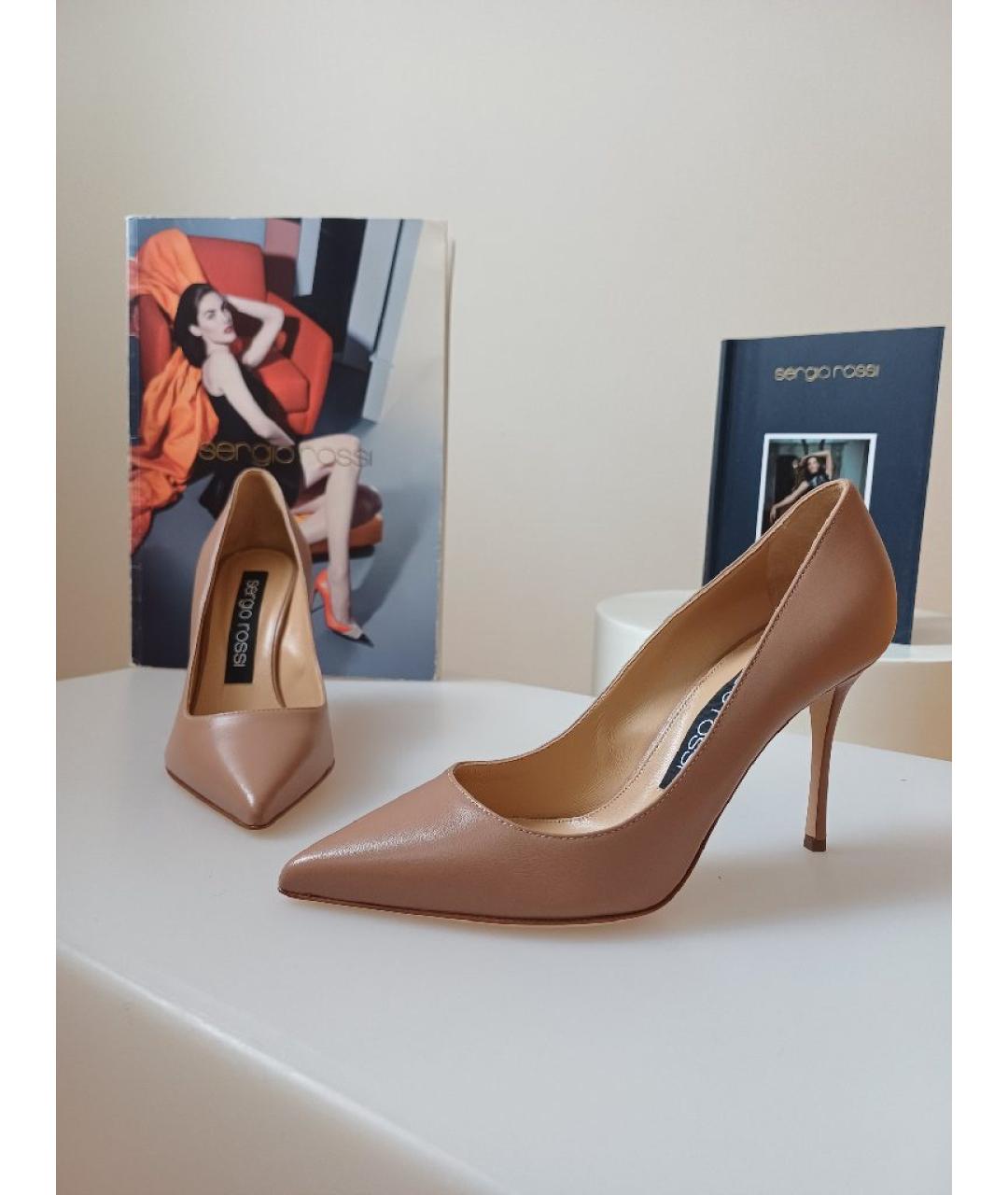 SERGIO ROSSI Бежевые кожаные туфли, фото 4