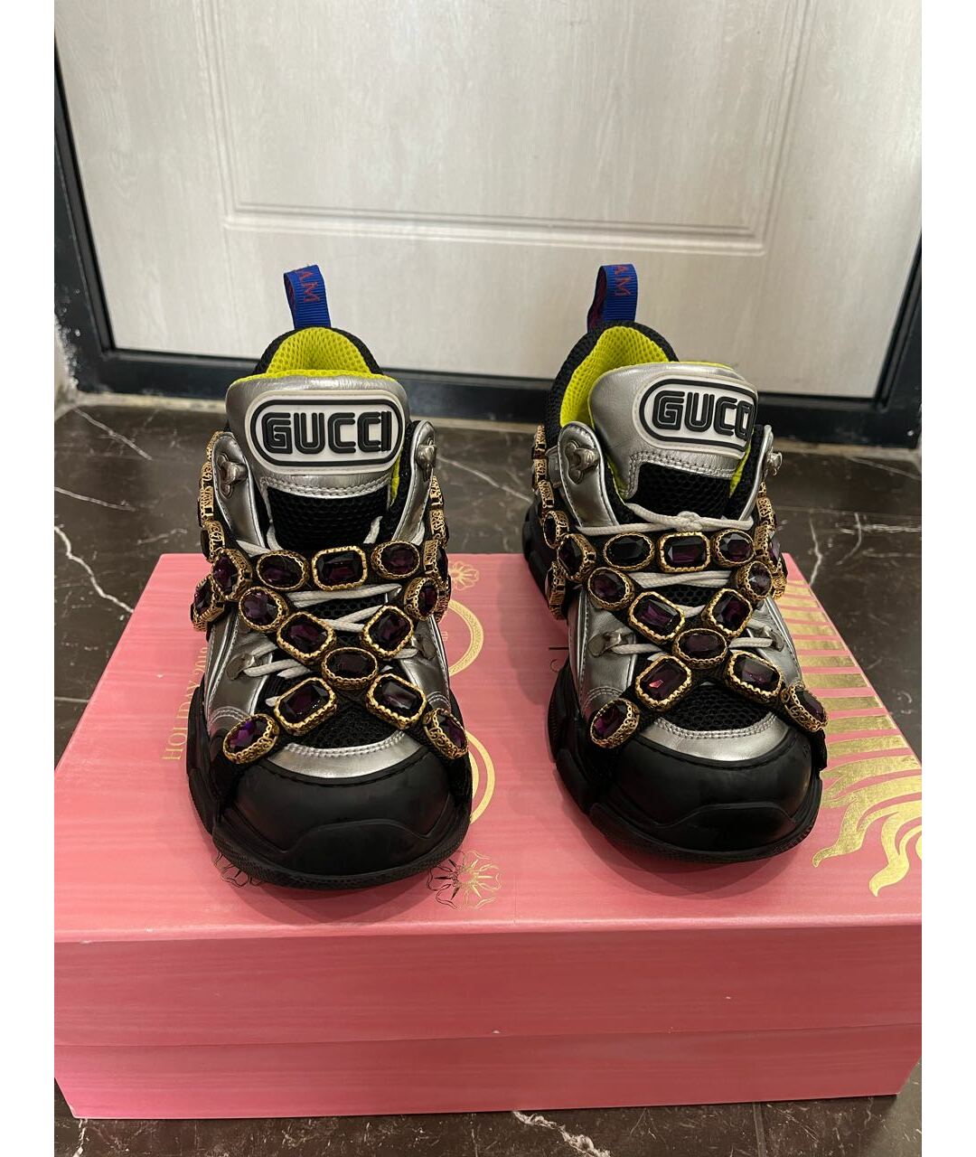 GUCCI Серебряные кожаные кроссовки, фото 2