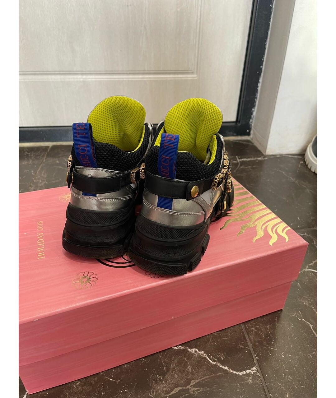 GUCCI Серебряные кожаные кроссовки, фото 5