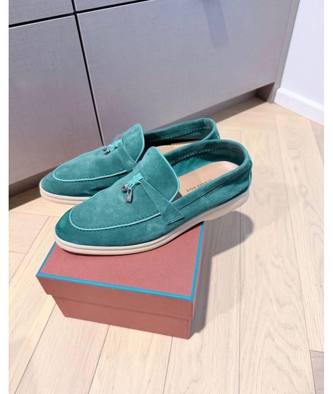 LORO PIANA Зеленые замшевые лоферы, фото 2