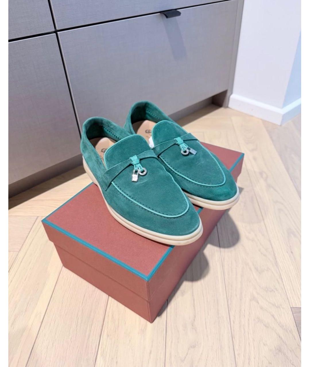 LORO PIANA Зеленые замшевые лоферы, фото 3