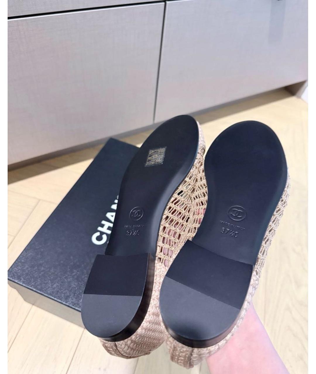 CHANEL Бежевые текстильные балетки, фото 4