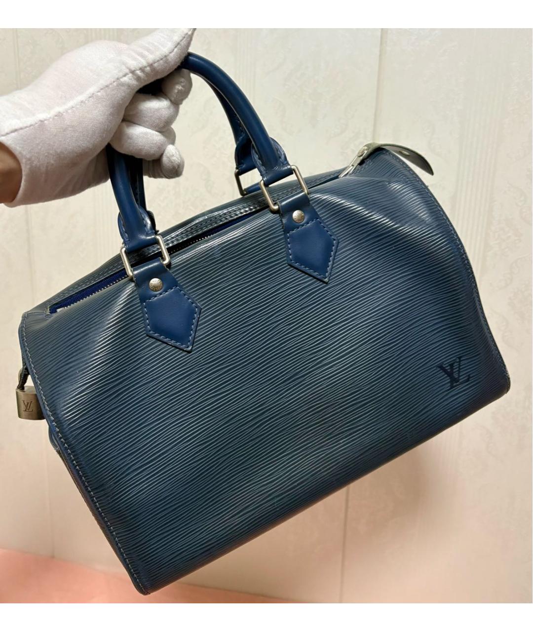 LOUIS VUITTON Темно-синяя кожаная сумка с короткими ручками, фото 2