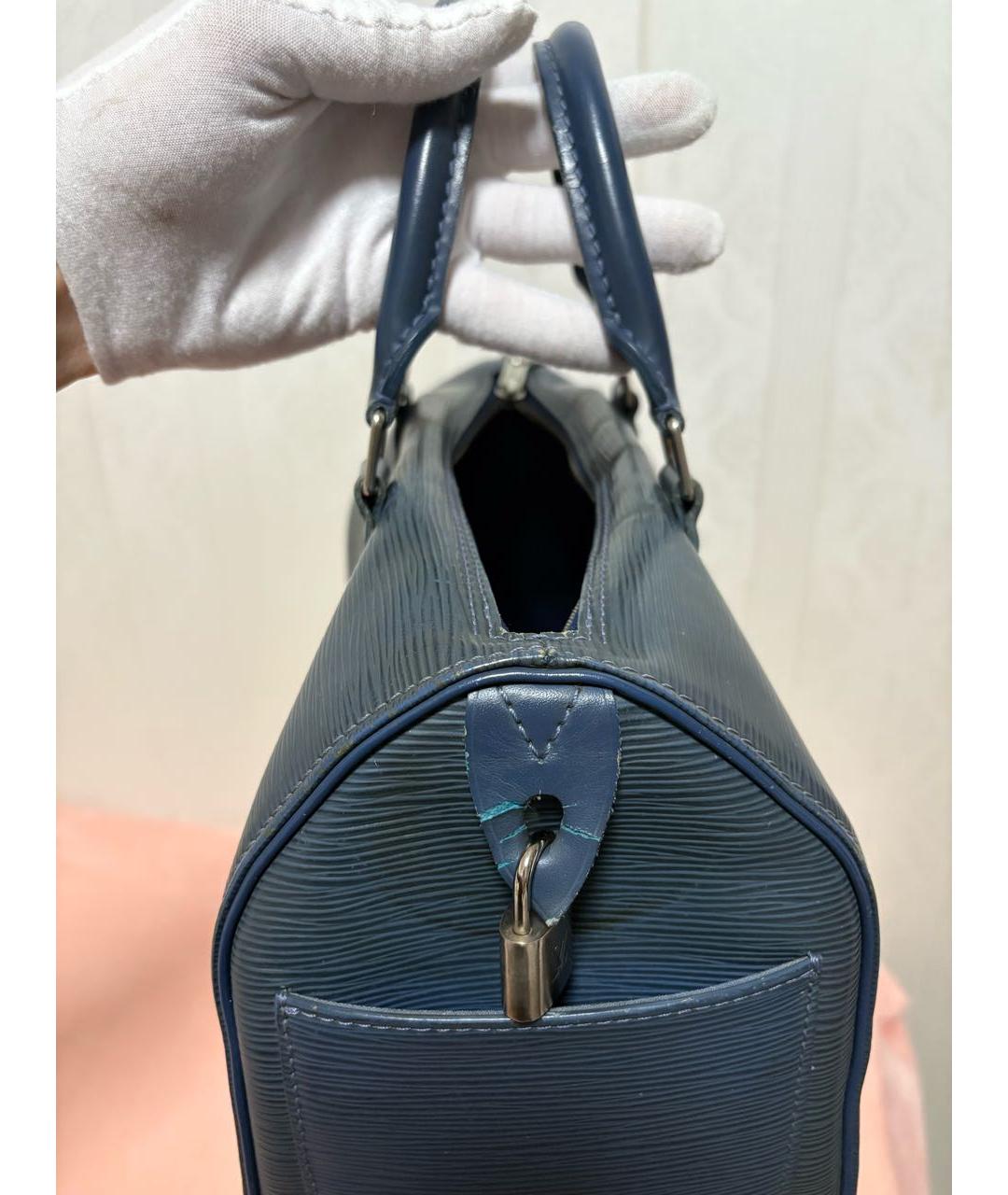 LOUIS VUITTON Темно-синяя кожаная сумка с короткими ручками, фото 5