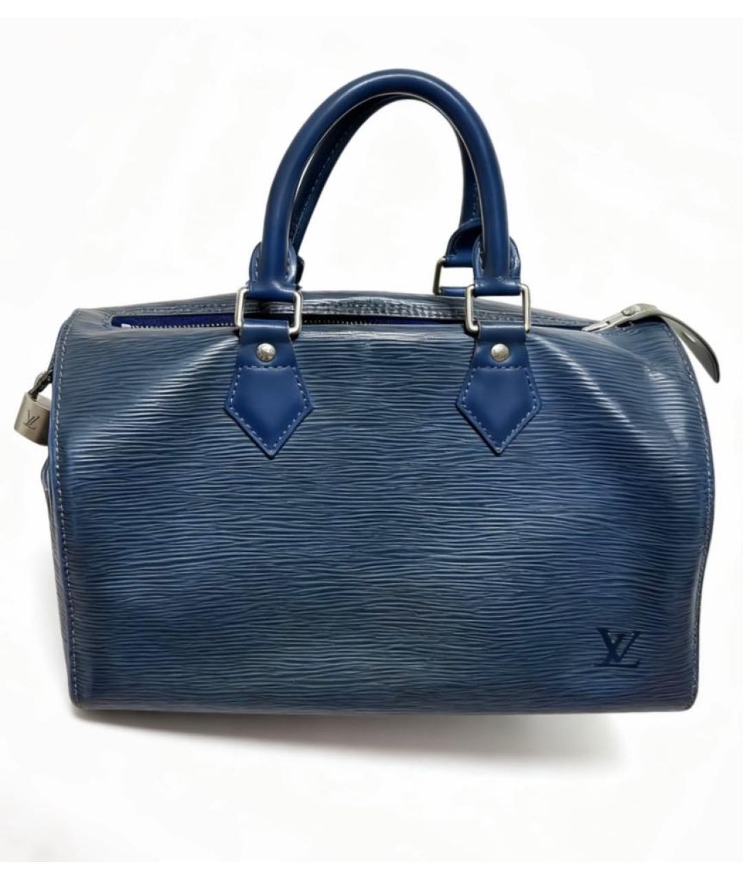 LOUIS VUITTON Темно-синяя кожаная сумка с короткими ручками, фото 9