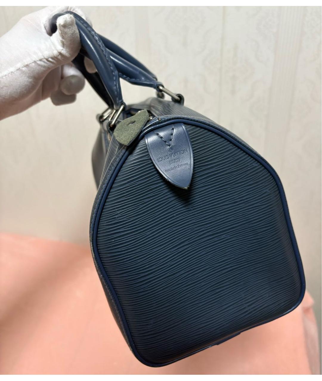 LOUIS VUITTON Темно-синяя кожаная сумка с короткими ручками, фото 4