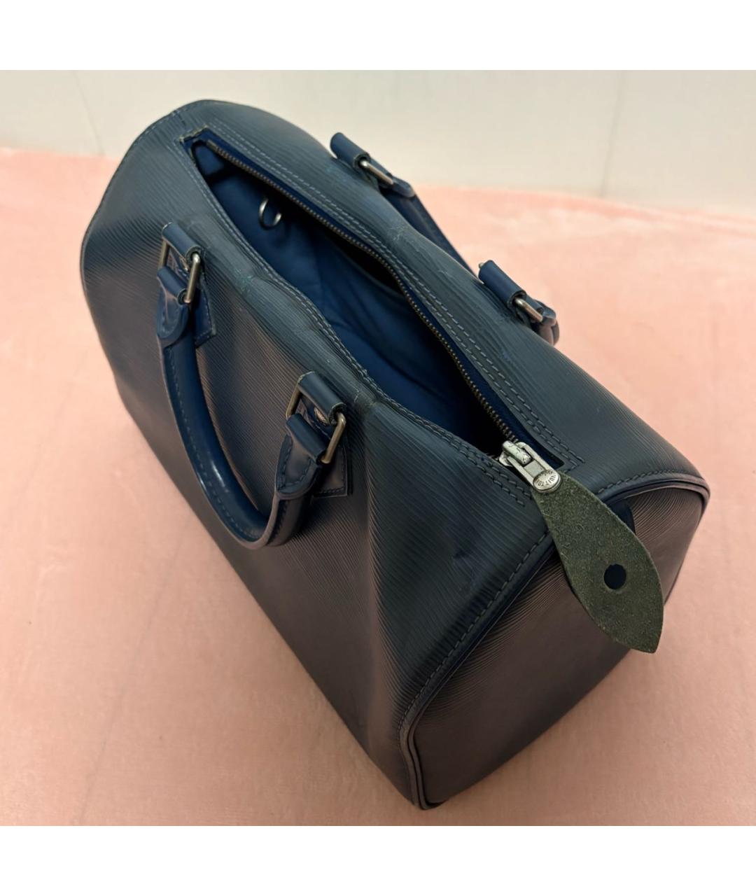 LOUIS VUITTON Темно-синяя кожаная сумка с короткими ручками, фото 7