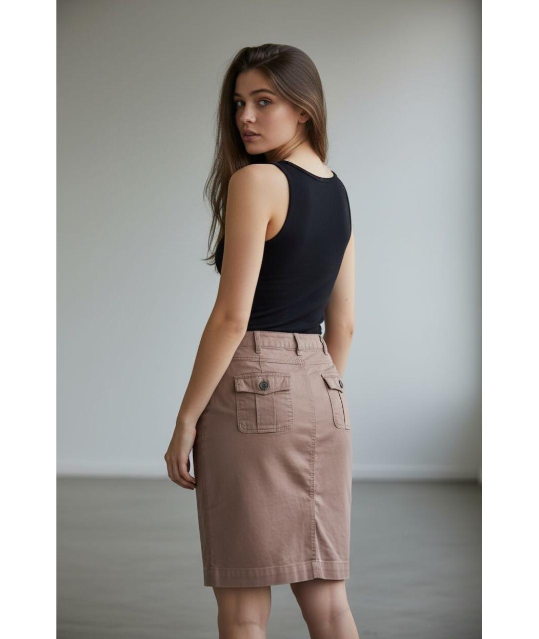 BURBERRY Розовая хлопко-эластановая юбка миди, фото 4