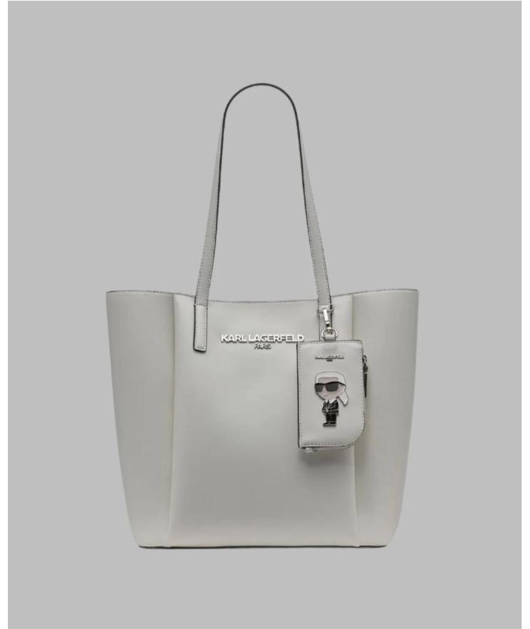 KARL LAGERFELD Белая кожаная сумка тоут, фото 6