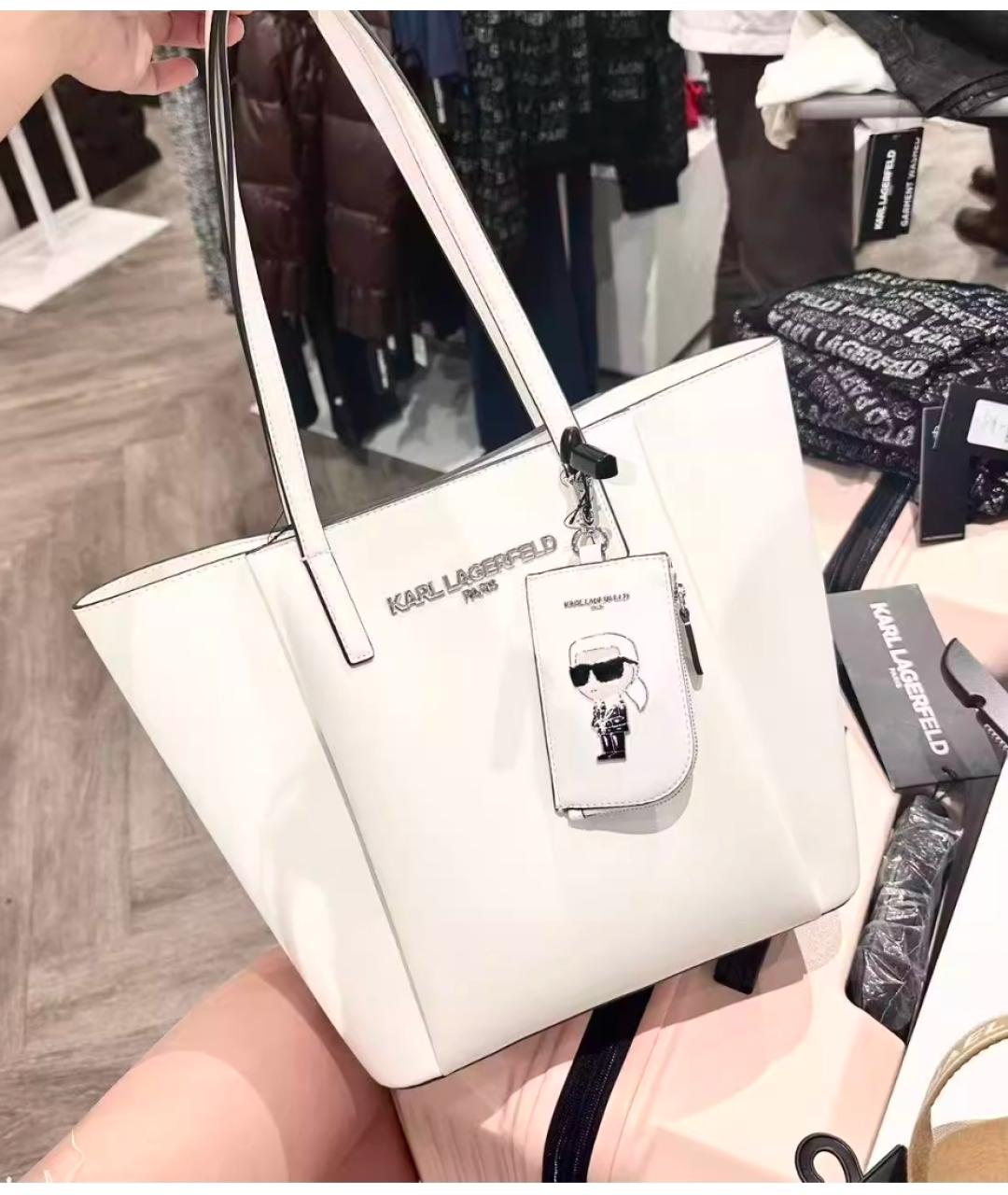 KARL LAGERFELD Белая кожаная сумка тоут, фото 5