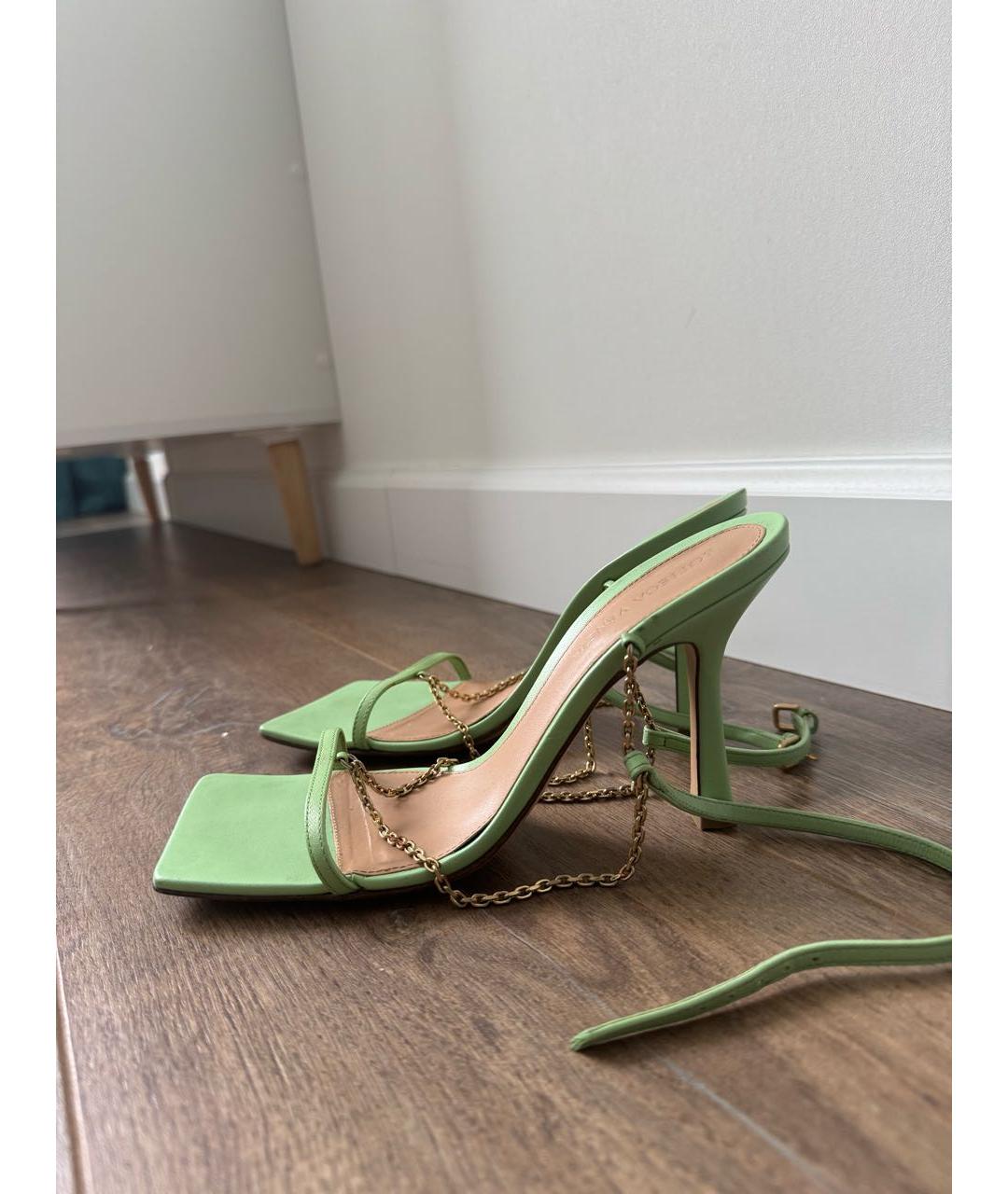 BOTTEGA VENETA Салатовые кожаные босоножки, фото 9