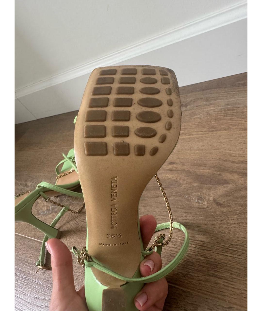 BOTTEGA VENETA Салатовые кожаные босоножки, фото 6
