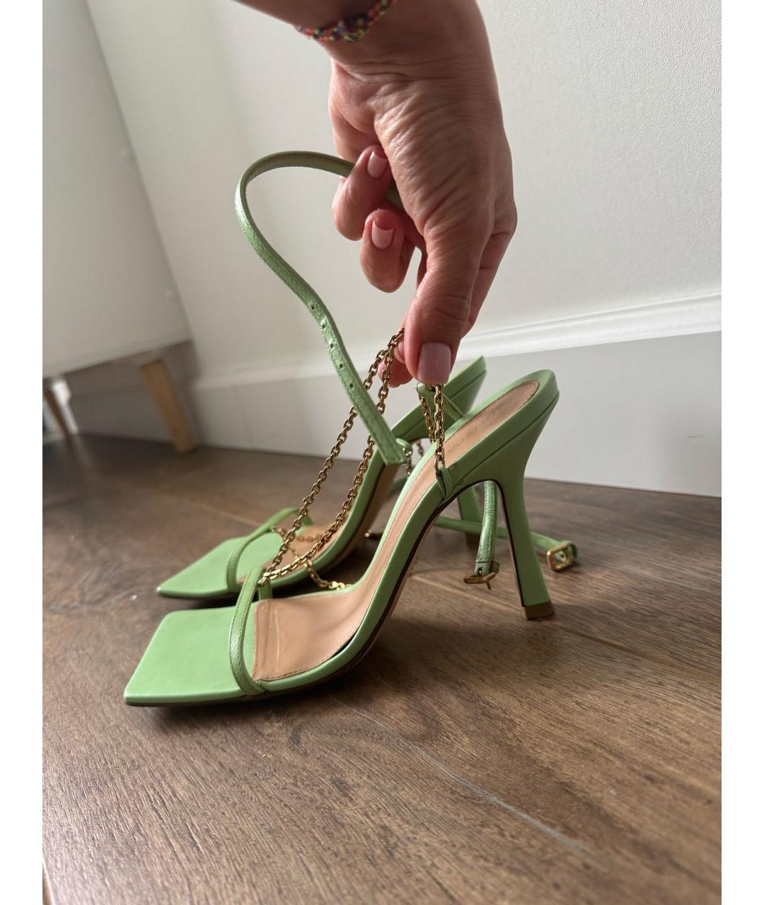 BOTTEGA VENETA Салатовые кожаные босоножки, фото 4