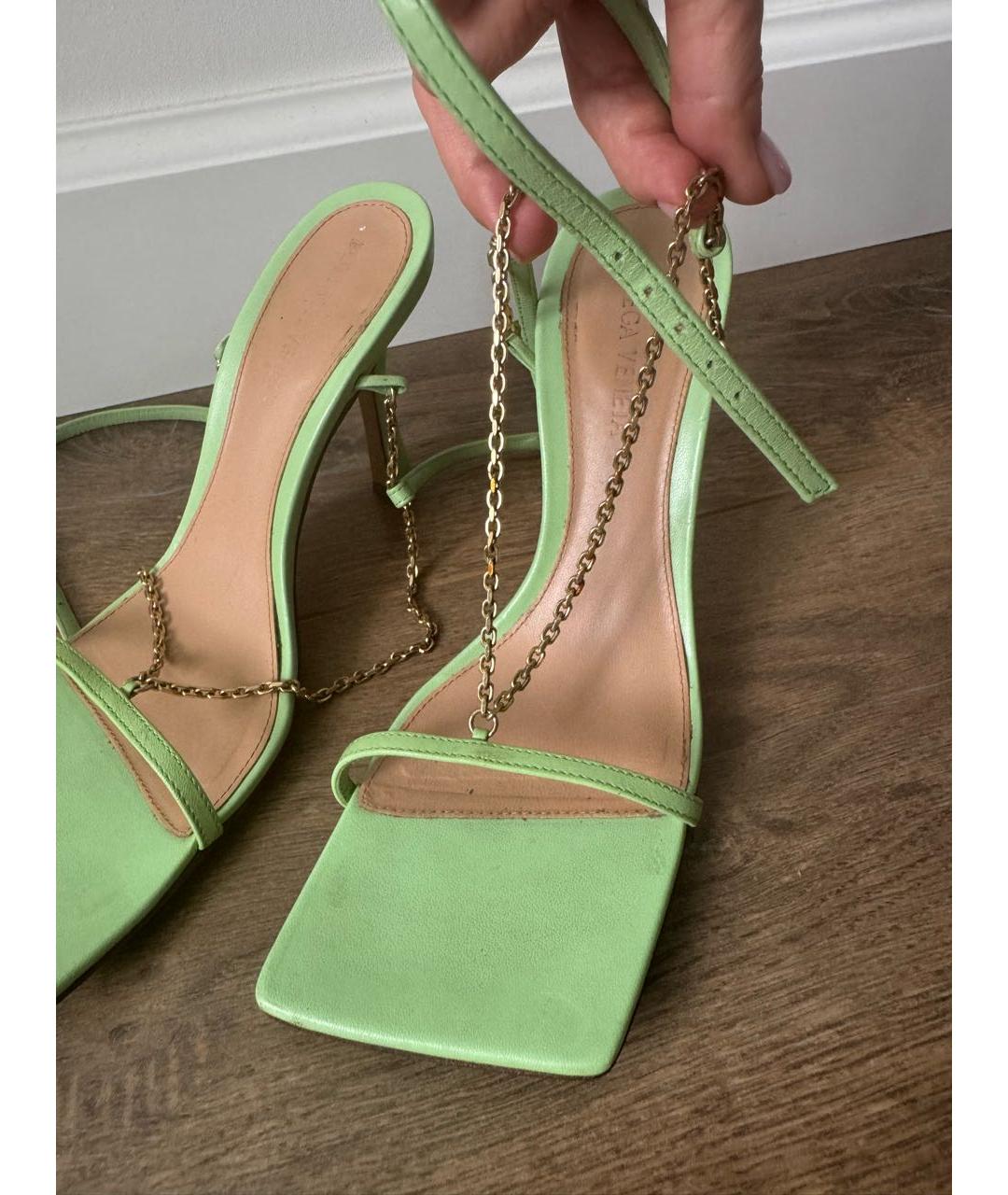 BOTTEGA VENETA Салатовые кожаные босоножки, фото 7