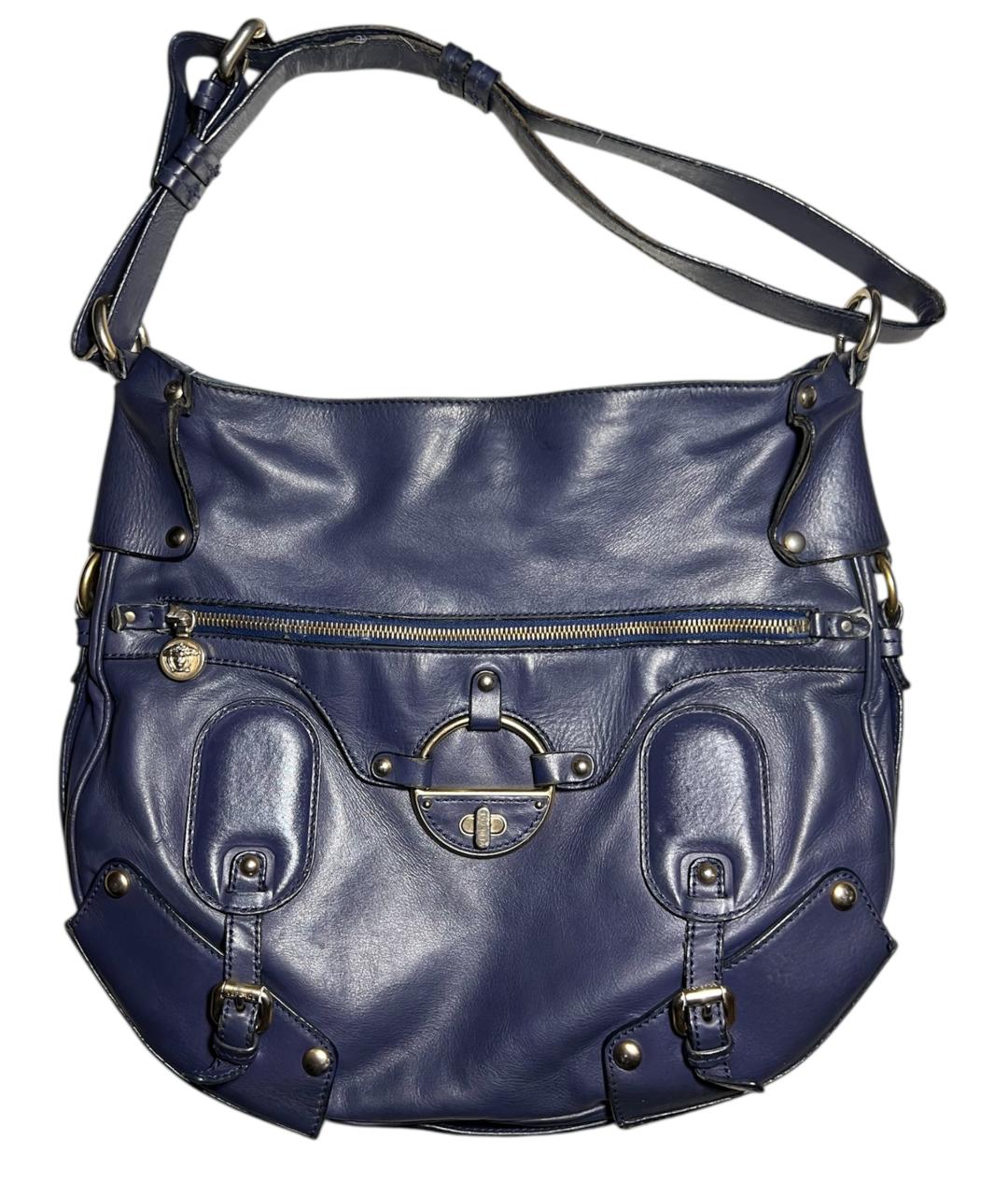 VERSACE Темно-синяя кожаная сумка через плечо, фото 7