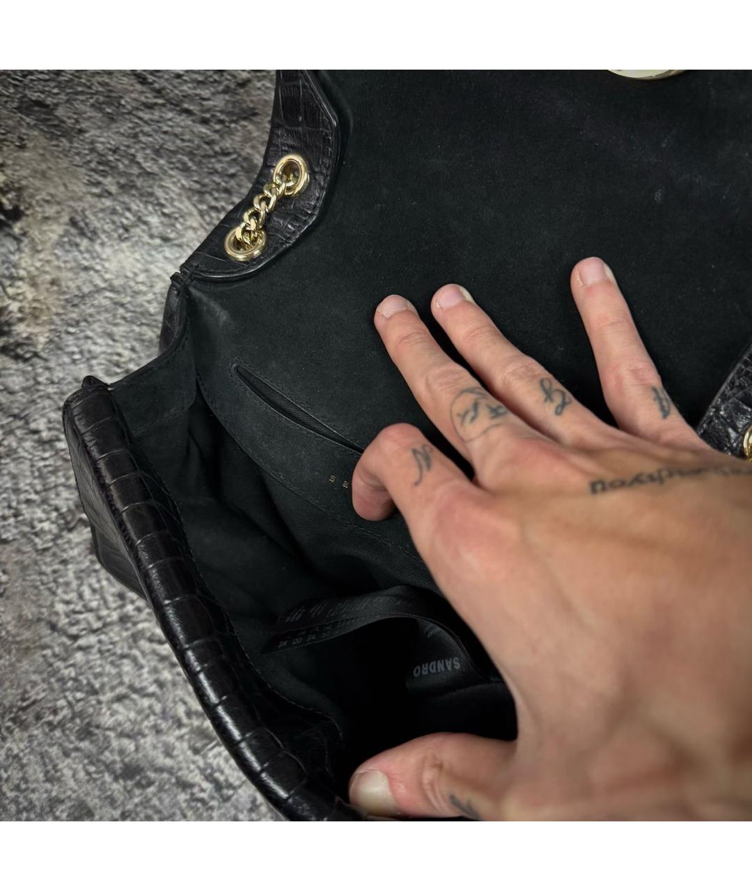 SANDRO Черная кожаная сумка через плечо, фото 6