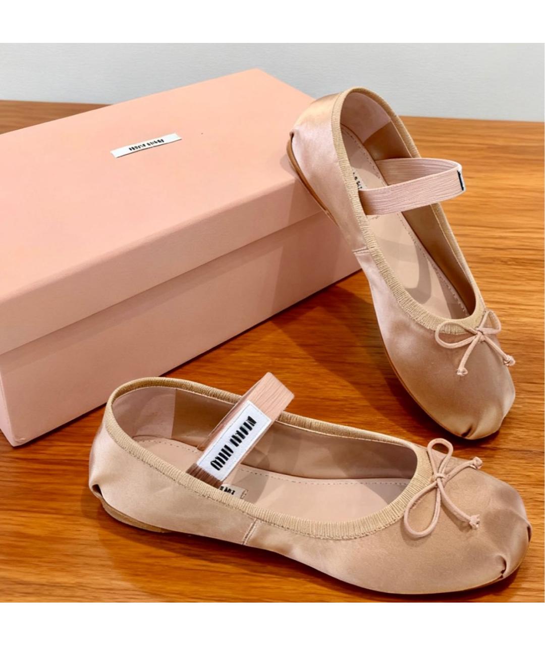 MIU MIU Розовые текстильные балетки, фото 4