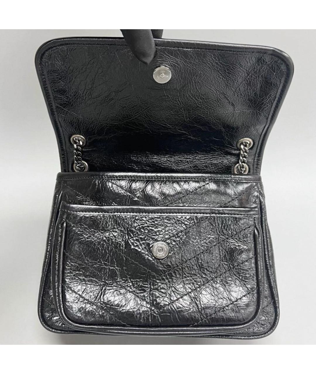 SAINT LAURENT Черная кожаная сумка через плечо, фото 3
