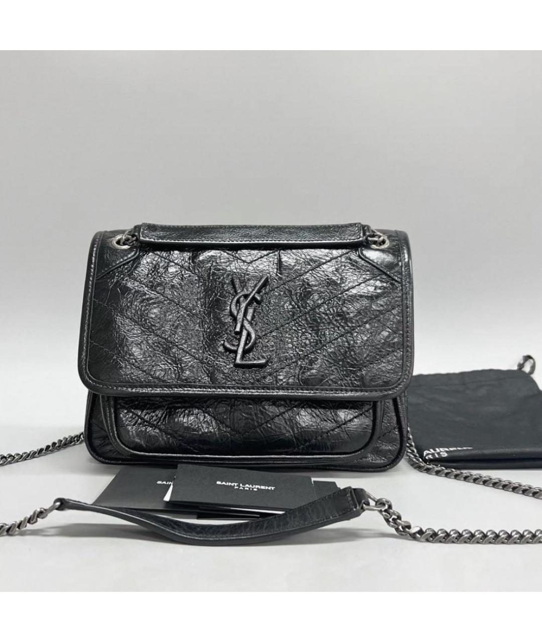 SAINT LAURENT Черная кожаная сумка через плечо, фото 5