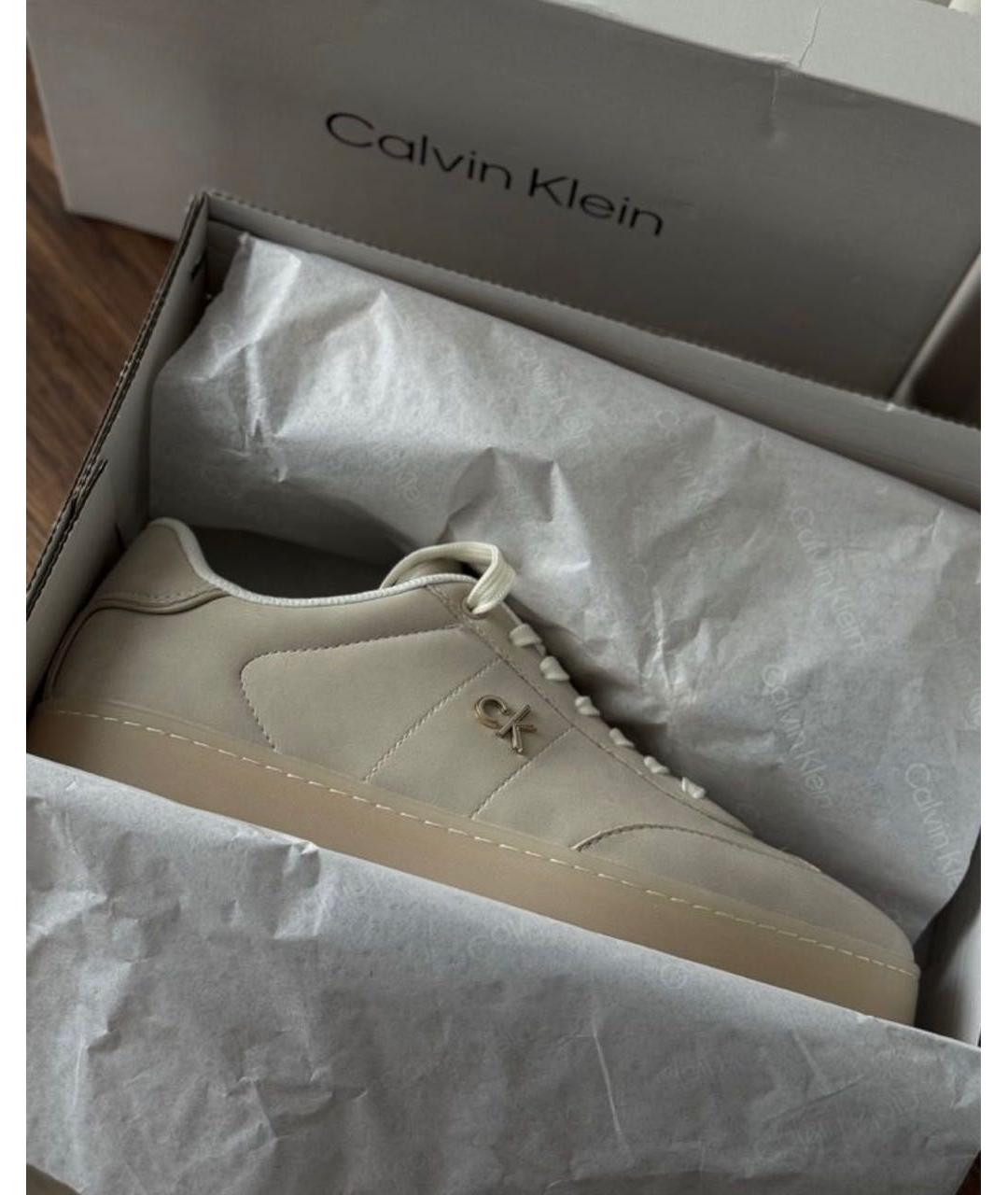 CALVIN KLEIN Бежевые кеды из искусственной кожи, фото 5