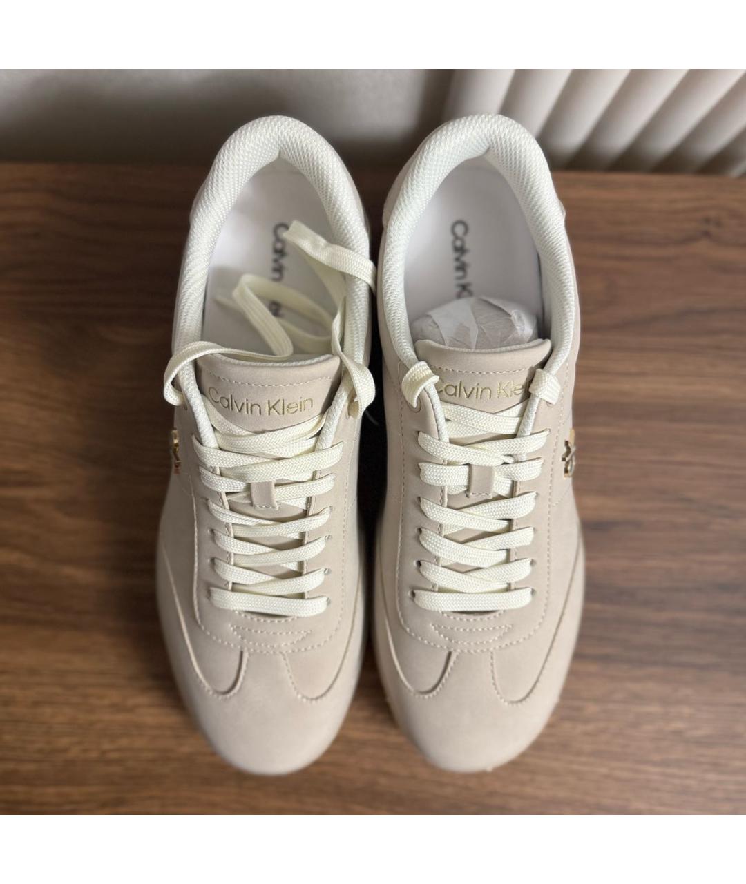 CALVIN KLEIN Бежевые кеды из искусственной кожи, фото 3