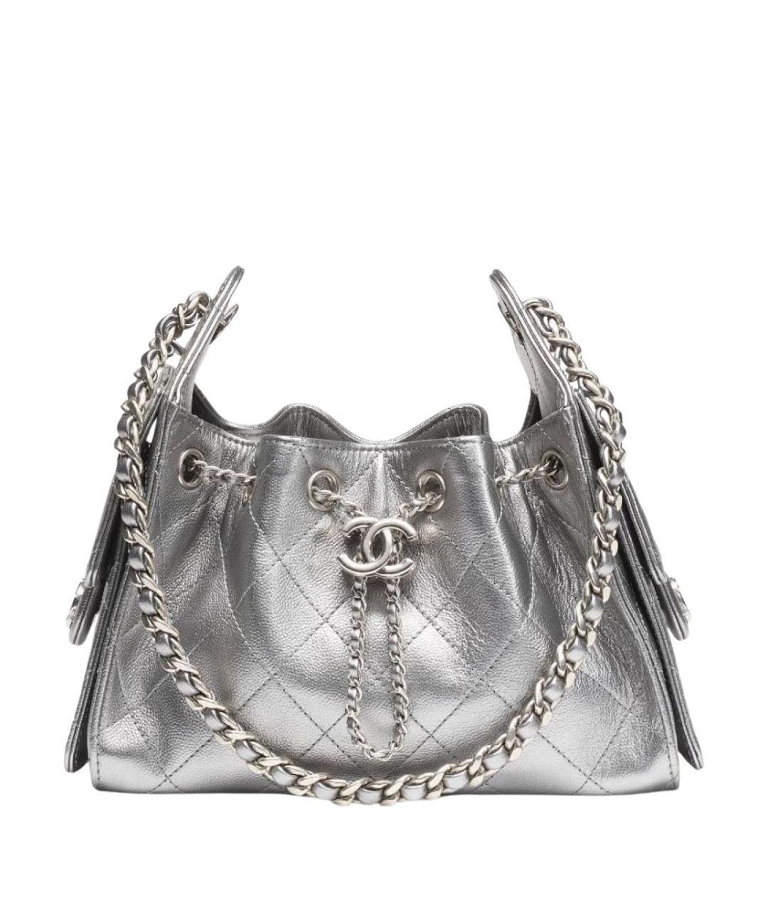 CHANEL Серебряная кожаная сумка через плечо, фото 1