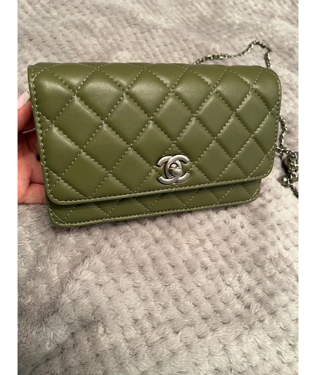 CHANEL Хаки кожаная сумка через плечо, фото 4