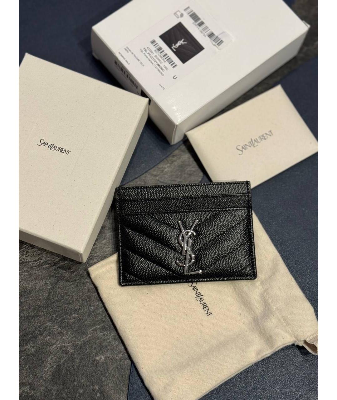 SAINT LAURENT Черный кожаный кардхолдер, фото 3