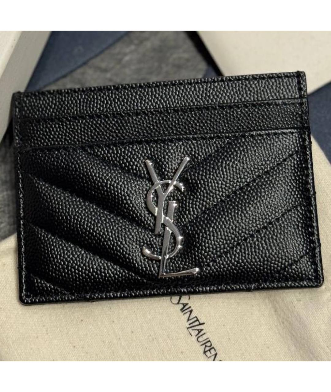 SAINT LAURENT Черный кожаный кардхолдер, фото 4