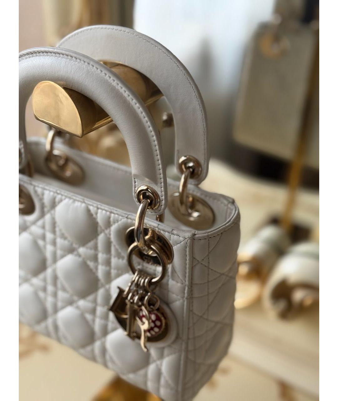 CHRISTIAN DIOR Белая кожаная сумка с короткими ручками, фото 5