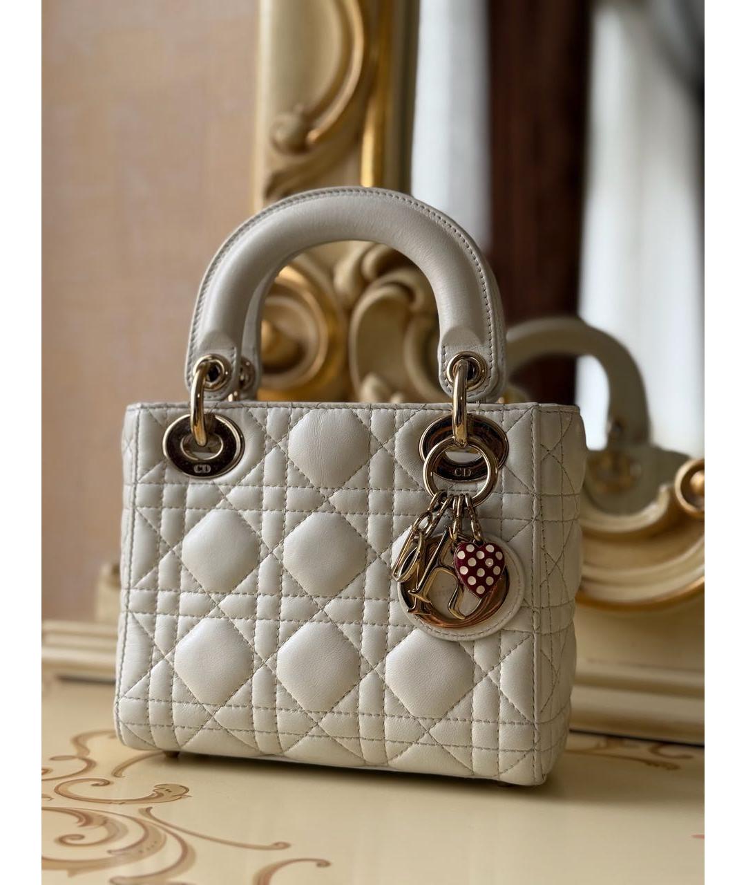 CHRISTIAN DIOR Белая кожаная сумка с короткими ручками, фото 2