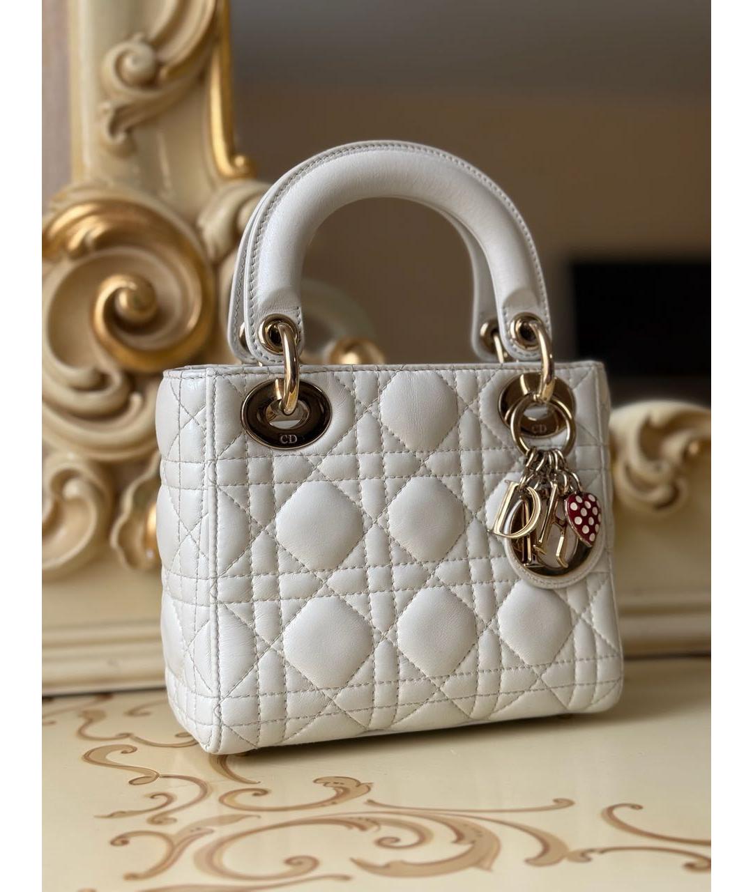 CHRISTIAN DIOR Белая кожаная сумка с короткими ручками, фото 4