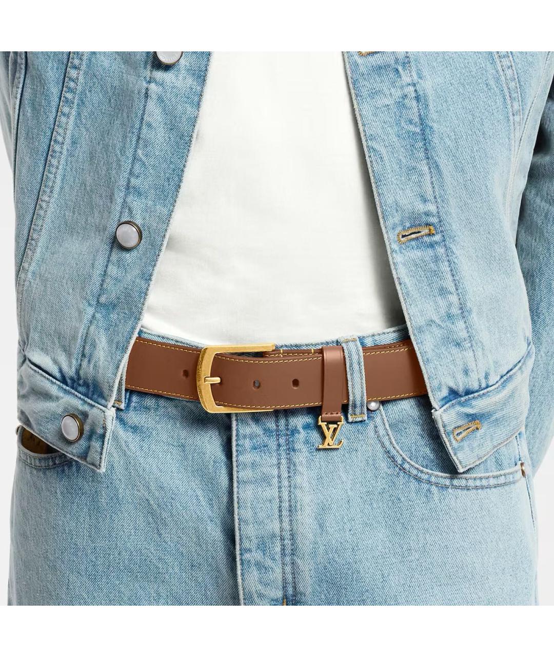 LOUIS VUITTON Коричневый кожаный ремень, фото 3