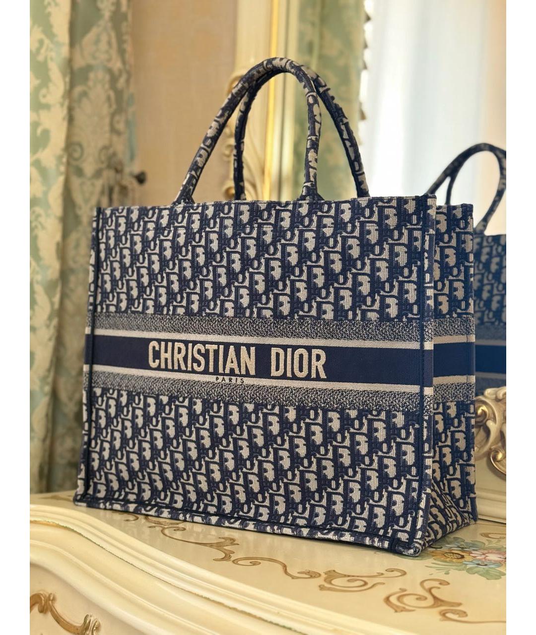 CHRISTIAN DIOR Темно-синяя жаккардовая сумка тоут, фото 3