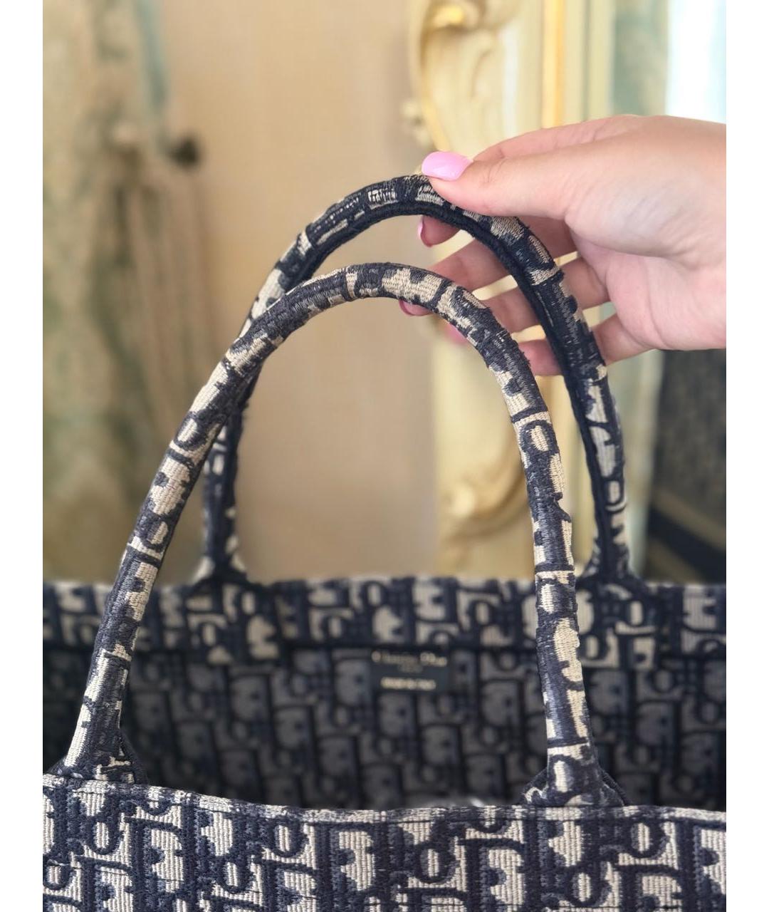 CHRISTIAN DIOR Темно-синяя жаккардовая сумка тоут, фото 6