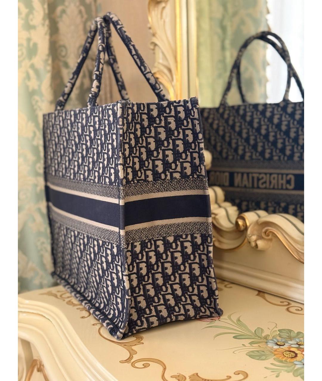 CHRISTIAN DIOR Темно-синяя жаккардовая сумка тоут, фото 4