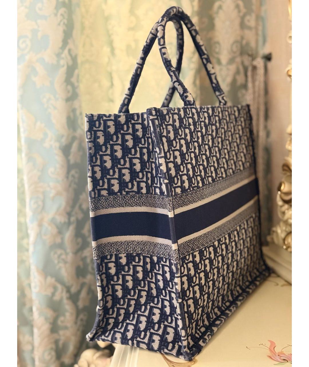 CHRISTIAN DIOR Темно-синяя жаккардовая сумка тоут, фото 5