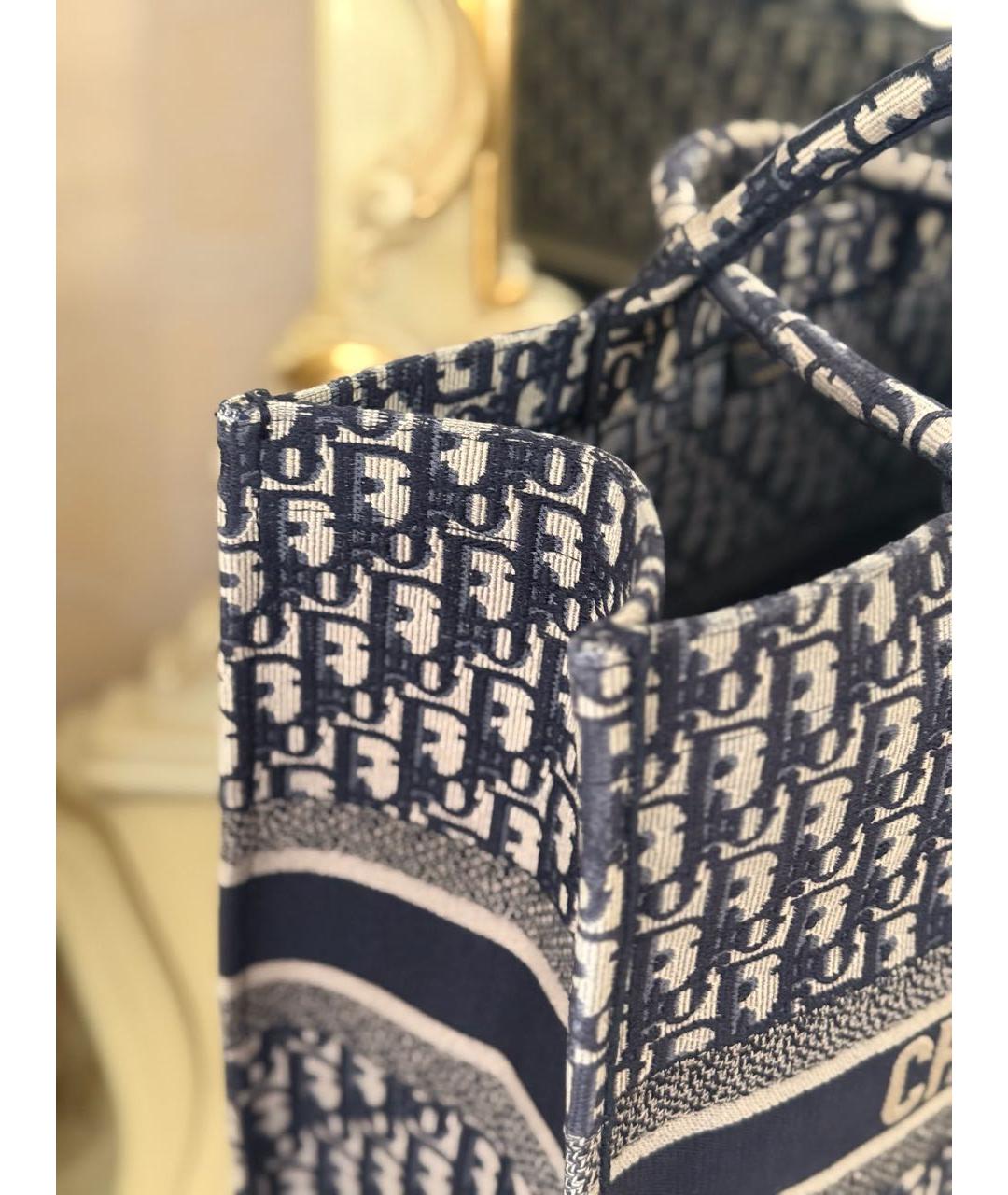 CHRISTIAN DIOR Темно-синяя жаккардовая сумка тоут, фото 7