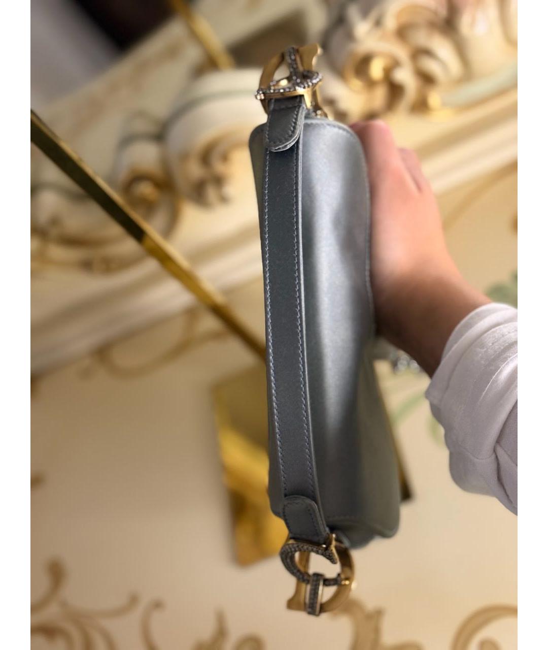 CHRISTIAN DIOR Серебряная шелковая сумка с короткими ручками, фото 6