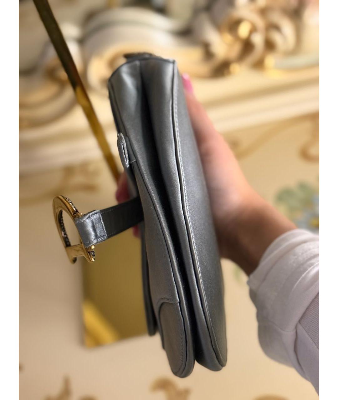 CHRISTIAN DIOR Серебряная шелковая сумка с короткими ручками, фото 5