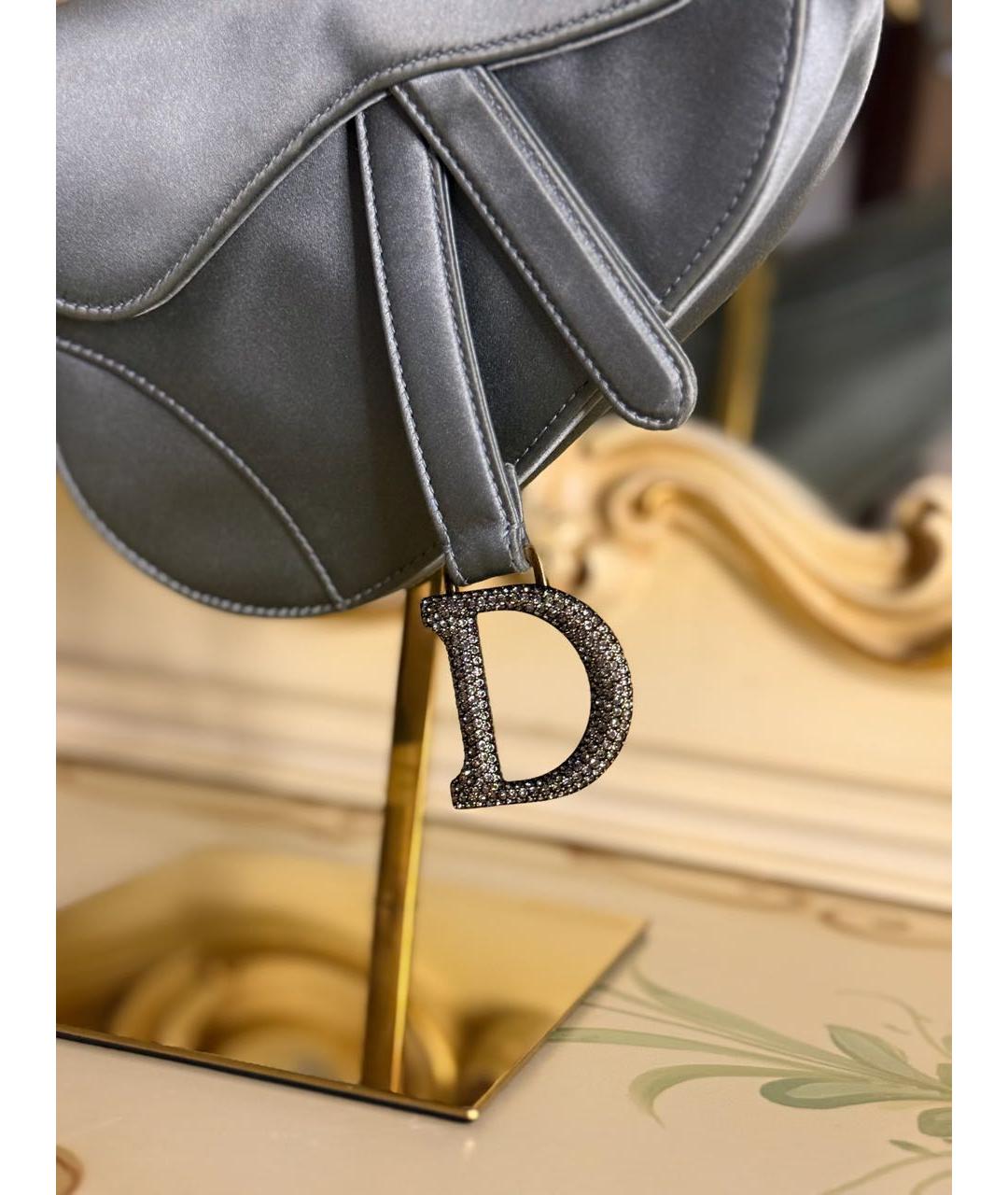 CHRISTIAN DIOR Серебряная шелковая сумка с короткими ручками, фото 4