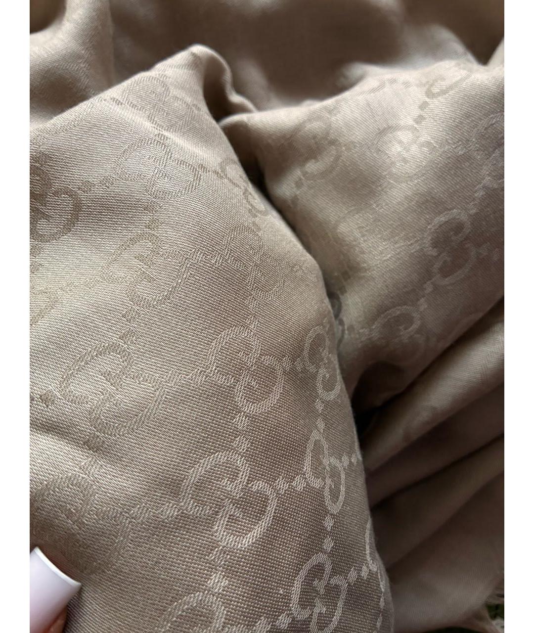 GUCCI Бежевый шелковый шарф, фото 4