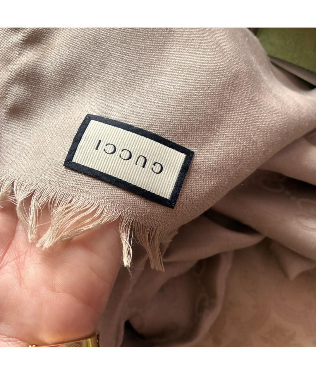 GUCCI Бежевый шелковый шарф, фото 3