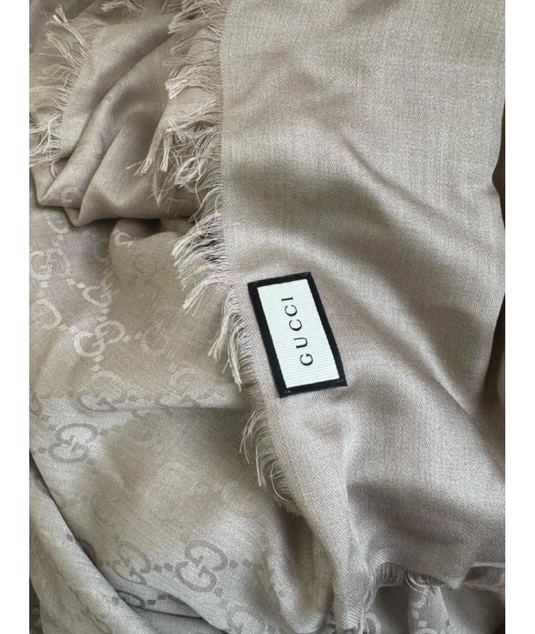 GUCCI Бежевый шелковый шарф, фото 7