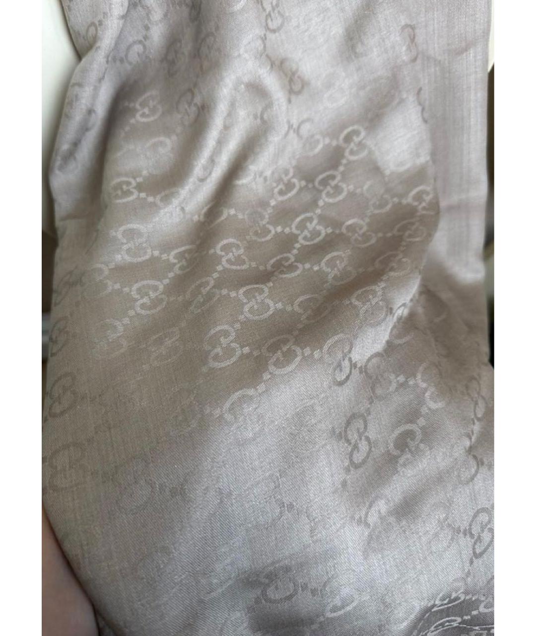 GUCCI Бежевый шелковый шарф, фото 8