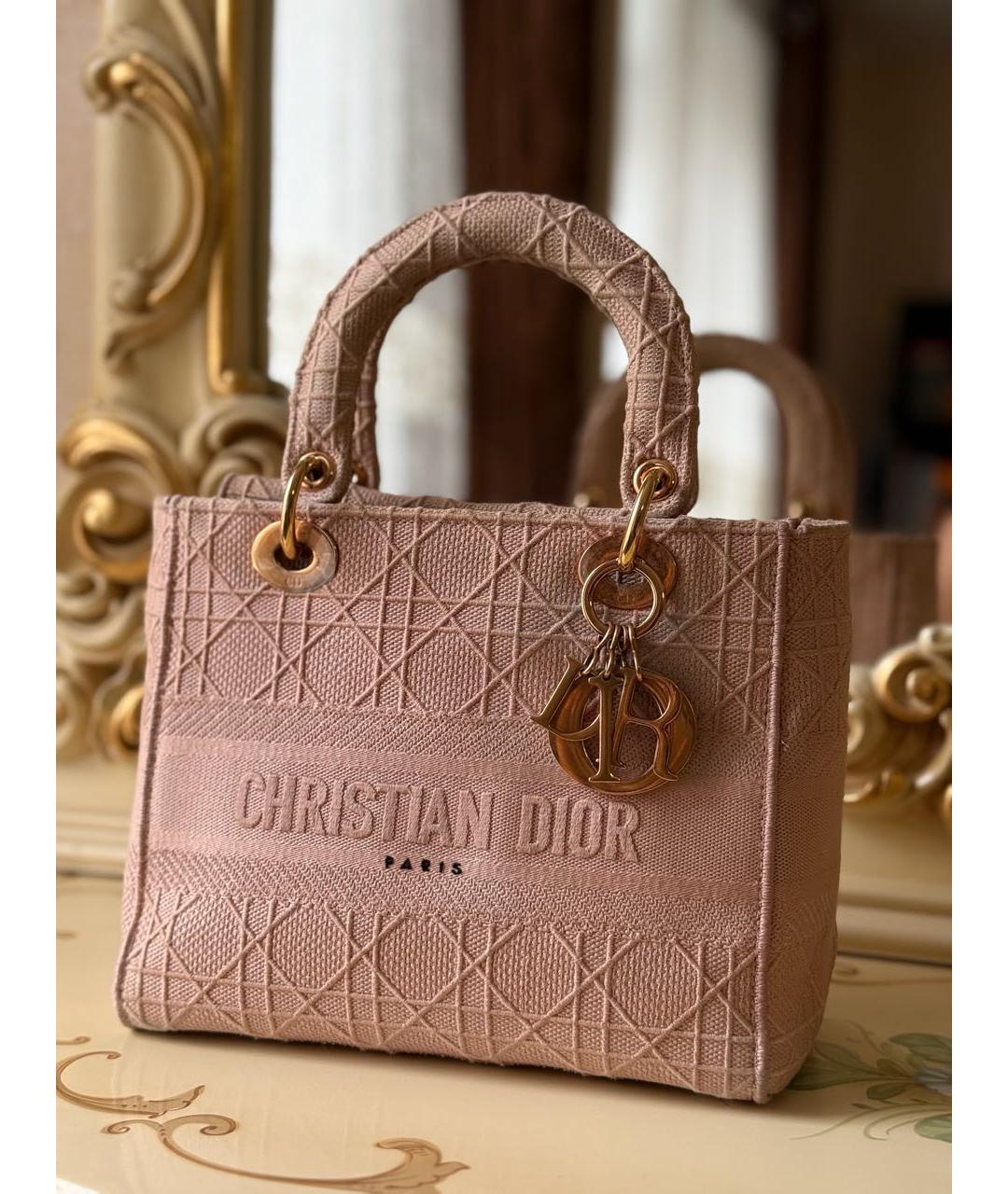 CHRISTIAN DIOR Розовая жаккардовая сумка с короткими ручками, фото 2